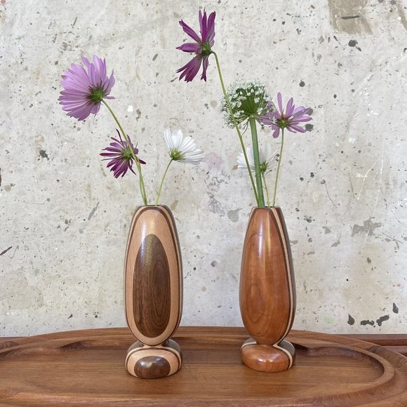 Pair Of Turned Wood Vases Handmade - Picture 3 of 6